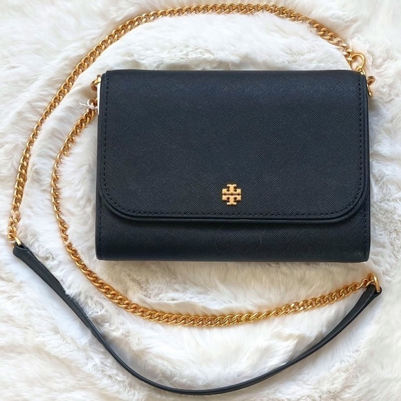 NEW Tory Burch bag crossbody black leather gold-tone hardware 2 straps NWT - Picture 7 of 15